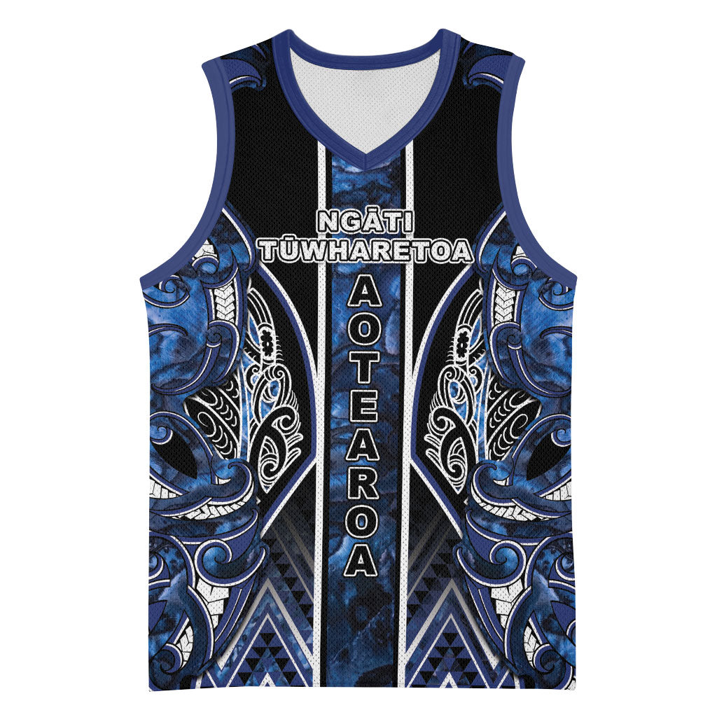 Aotearoa Tuwharetoa Basketball Jersey Maori Tribal Navy Paua Shell Pattern