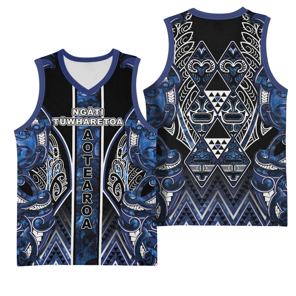 Aotearoa Tuwharetoa Basketball Jersey Maori Tribal Navy Paua Shell Pattern