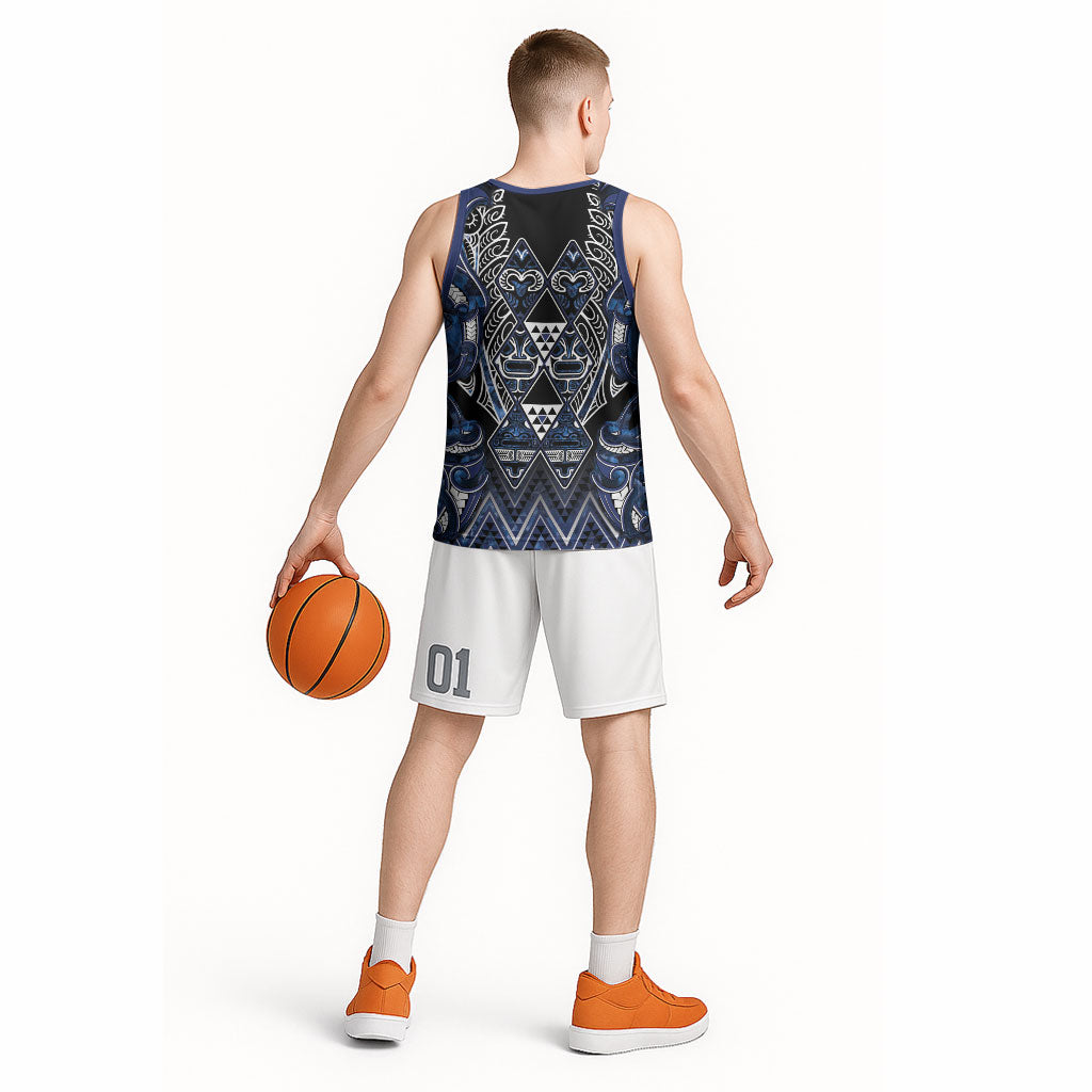 Aotearoa Tuwharetoa Basketball Jersey Maori Tribal Navy Paua Shell Pattern