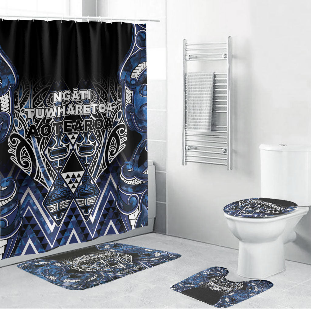 Aotearoa Tuwharetoa Bathroom Set Maori Tribal Navy Paua Shell Pattern DT05 Bathroom Set (4 pcs) Navy - Polynesian Pride