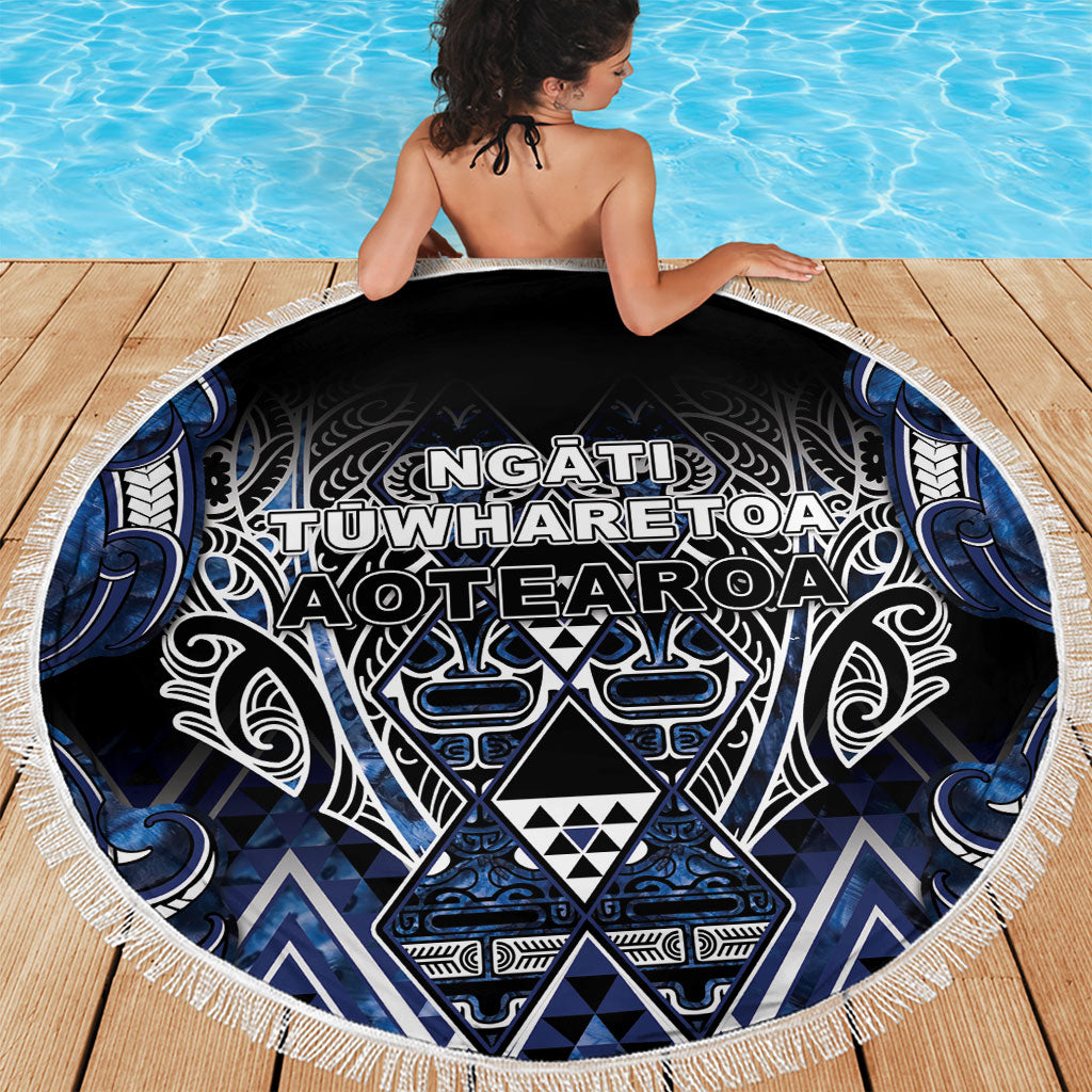 Aotearoa Tuwharetoa Beach Blanket Maori Tribal Navy Paua Shell Pattern