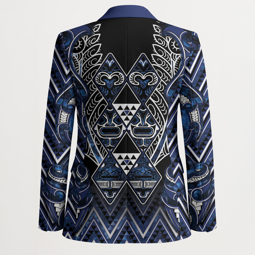 Aotearoa Tuwharetoa Blazer Maori Tribal Navy Paua Shell Pattern