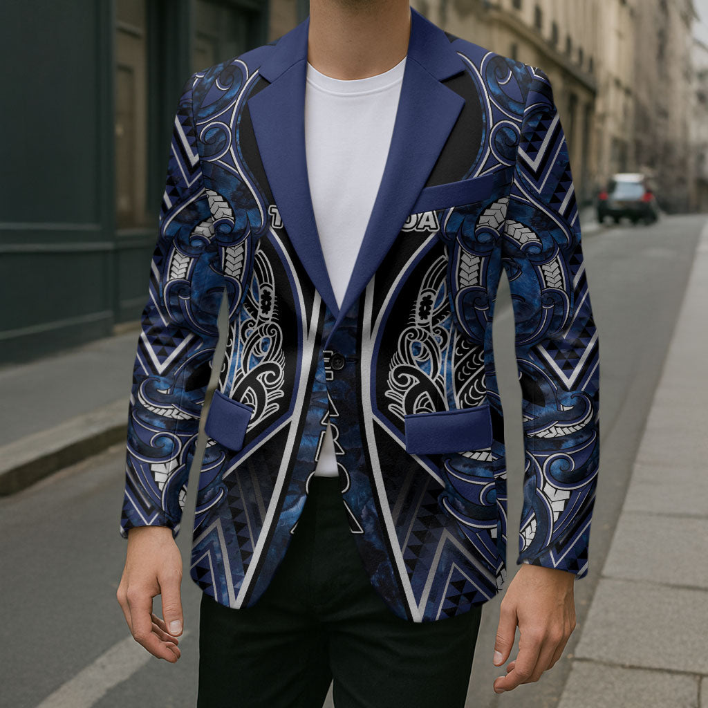Aotearoa Tuwharetoa Blazer Maori Tribal Navy Paua Shell Pattern