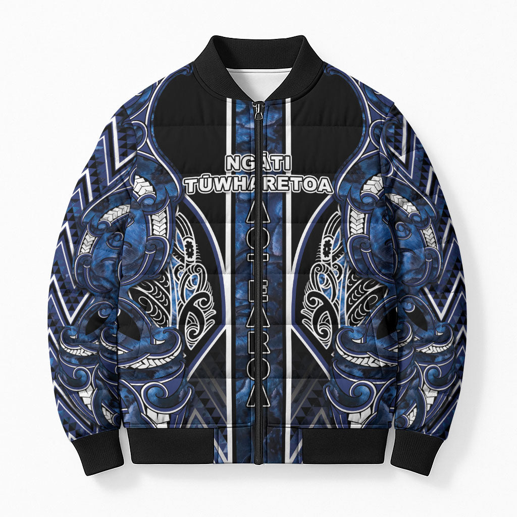 Aotearoa Tuwharetoa Bomber Puffer Jacket Maori Tribal Navy Paua Shell Pattern DT05 Unisex Navy - Polynesian Pride