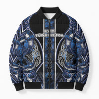 Aotearoa Tuwharetoa Bomber Puffer Jacket Maori Tribal Navy Paua Shell Pattern