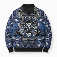 Aotearoa Tuwharetoa Bomber Puffer Jacket Maori Tribal Navy Paua Shell Pattern