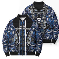 Aotearoa Tuwharetoa Bomber Puffer Jacket Maori Tribal Navy Paua Shell Pattern