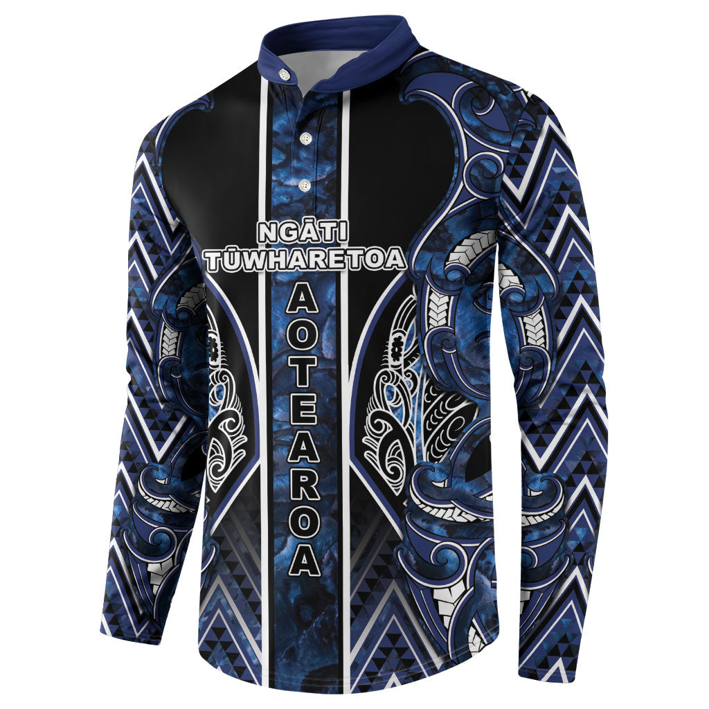 Aotearoa Tuwharetoa Button Sweatshirt Maori Tribal Navy Paua Shell Pattern