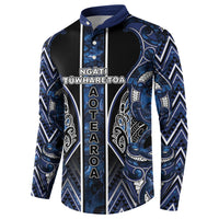 Aotearoa Tuwharetoa Button Sweatshirt Maori Tribal Navy Paua Shell Pattern