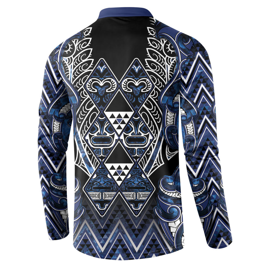 Aotearoa Tuwharetoa Button Sweatshirt Maori Tribal Navy Paua Shell Pattern