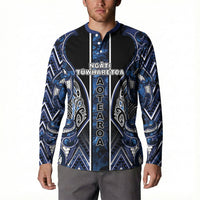 Aotearoa Tuwharetoa Button Sweatshirt Maori Tribal Navy Paua Shell Pattern