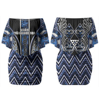 Aotearoa Tuwharetoa Couples Matching Off Shoulder Short Dress and Long Sleeve Button Shirt Maori Tribal Navy Paua Shell Pattern