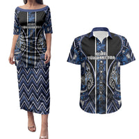 Aotearoa Tuwharetoa Couples Matching Puletasi and Hawaiian Shirt Maori Tribal Navy Paua Shell Pattern