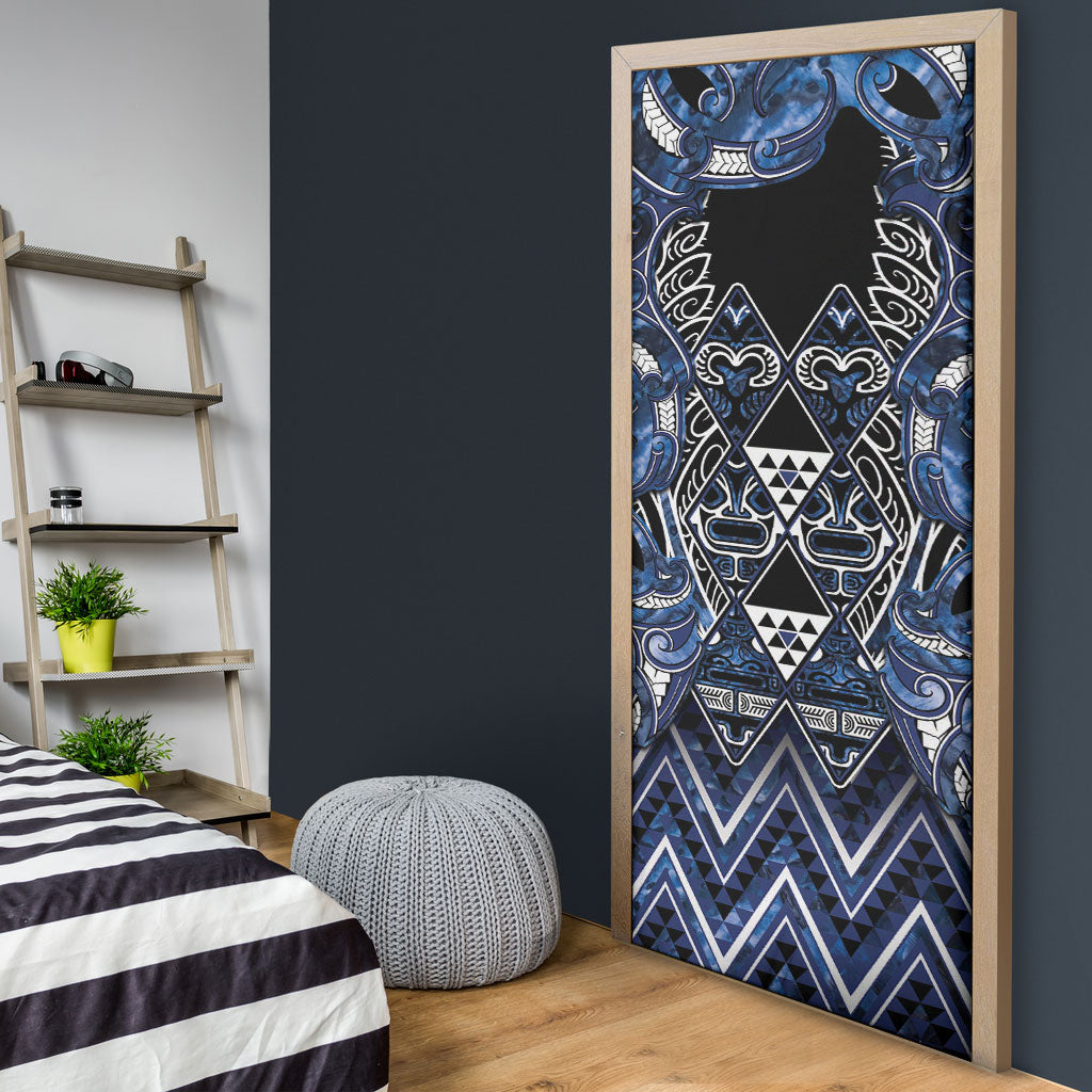 Aotearoa Tuwharetoa Door Cover Maori Tribal Navy Paua Shell Pattern