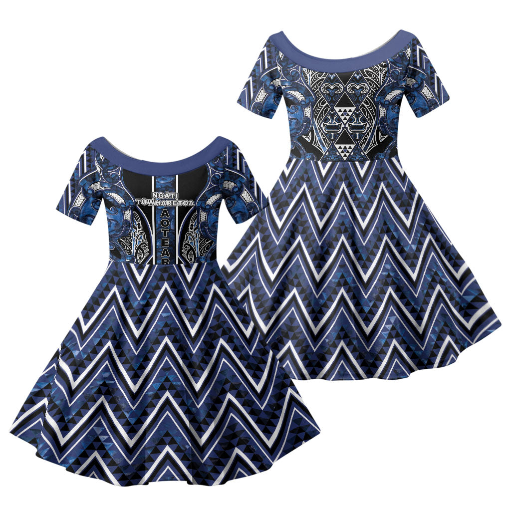 Aotearoa Tuwharetoa Family Matching Mermaid Dress and Hawaiian Shirt Maori Tribal Navy Paua Shell Pattern