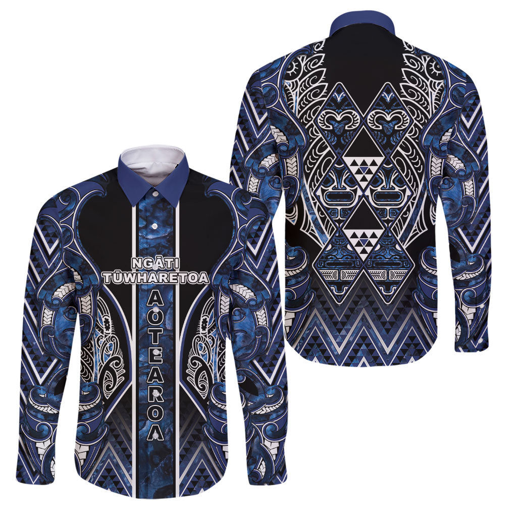 Aotearoa Tuwharetoa Family Matching Off Shoulder Short Dress and Hawaiian Shirt Maori Tribal Navy Paua Shell Pattern