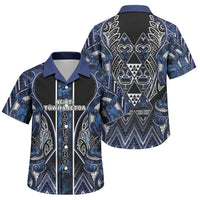 Aotearoa Tuwharetoa Family Matching Off Shoulder Short Dress and Hawaiian Shirt Maori Tribal Navy Paua Shell Pattern