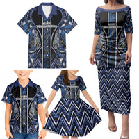 Aotearoa Tuwharetoa Family Matching Puletasi and Hawaiian Shirt Maori Tribal Navy Paua Shell Pattern