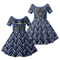 Aotearoa Tuwharetoa Family Matching Short Sleeve Bodycon Dress and Hawaiian Shirt Maori Tribal Navy Paua Shell Pattern