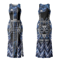 Aotearoa Tuwharetoa Family Matching Tank Maxi Dress and Hawaiian Shirt Maori Tribal Navy Paua Shell Pattern