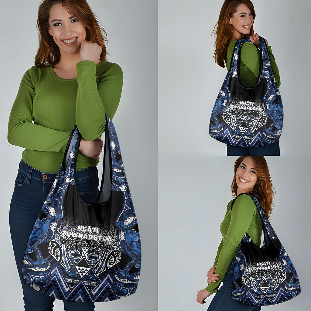 Aotearoa Tuwharetoa Grocery Bag Maori Tribal Navy Paua Shell Pattern