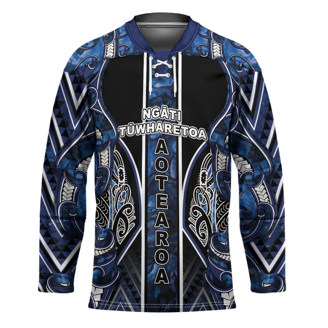 Aotearoa Tuwharetoa Hockey Jersey Maori Tribal Navy Paua Shell Pattern