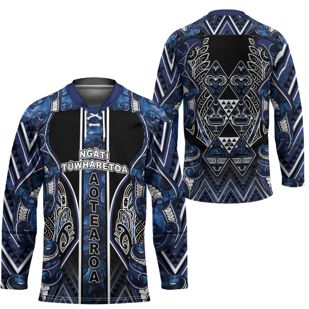 Aotearoa Tuwharetoa Hockey Jersey Maori Tribal Navy Paua Shell Pattern