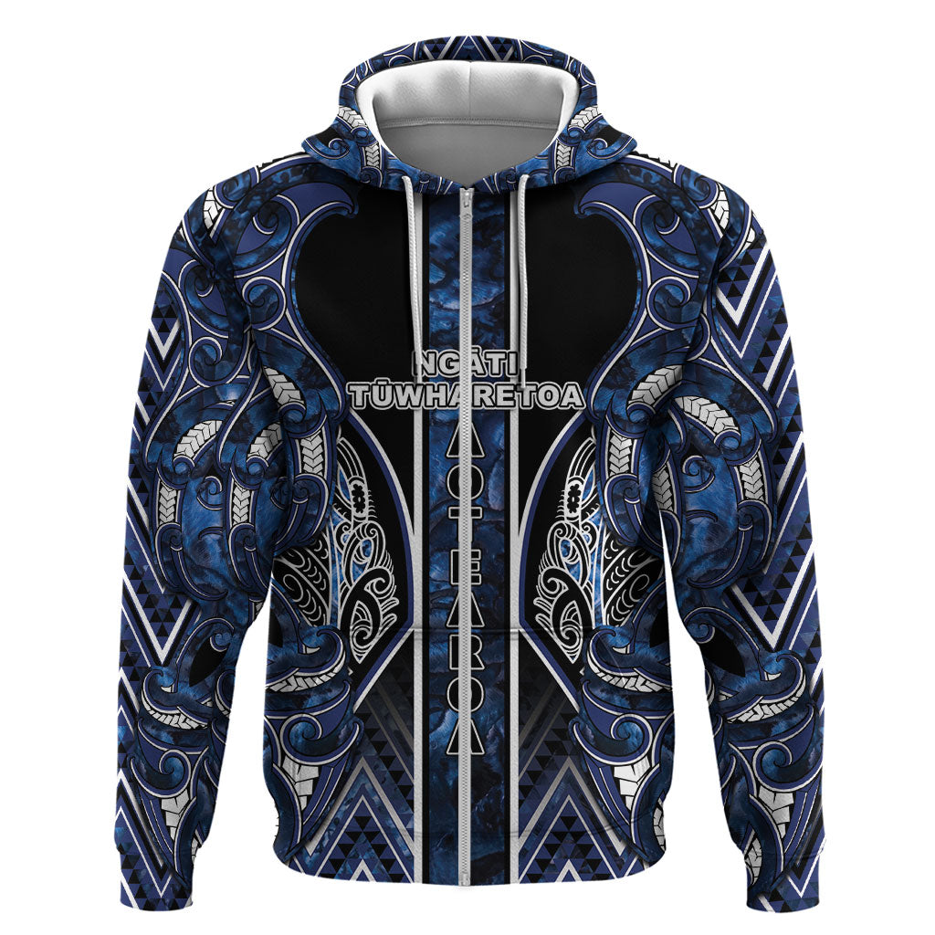 Aotearoa Tuwharetoa Hoodie Maori Tribal Navy Paua Shell Pattern