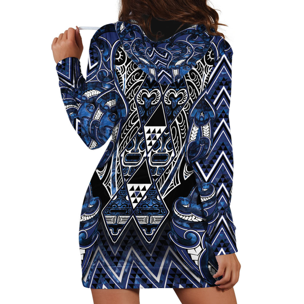 Aotearoa Tuwharetoa Hoodie Dress Maori Tribal Navy Paua Shell Pattern