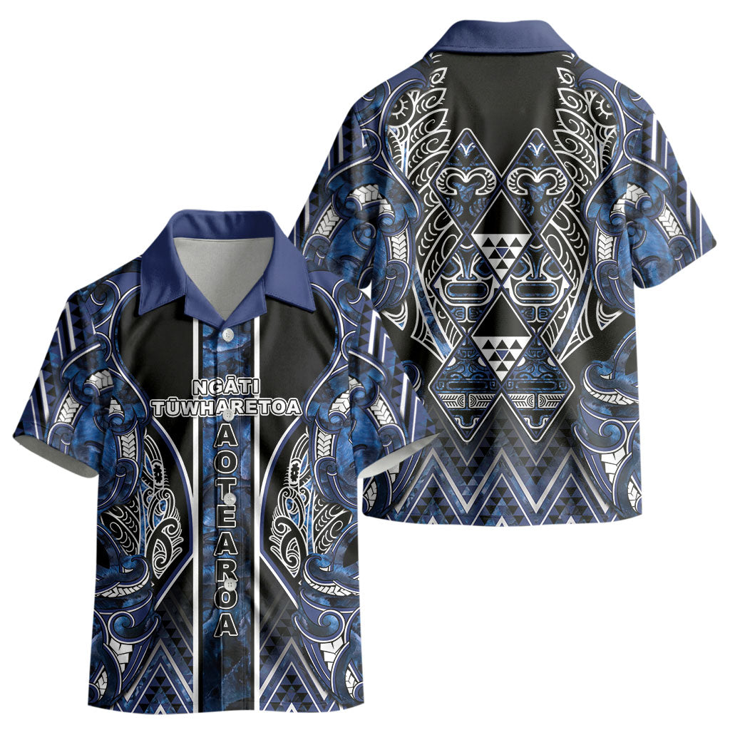 Aotearoa Tuwharetoa Kid Hawaiian Shirt Maori Tribal Navy Paua Shell Pattern