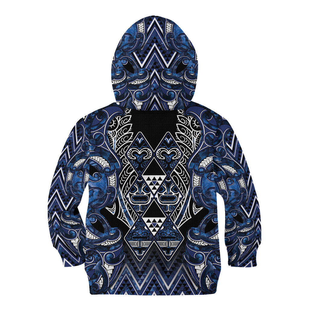Aotearoa Tuwharetoa Kid Hoodie Maori Tribal Navy Paua Shell Pattern