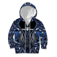 Aotearoa Tuwharetoa Kid Hoodie Maori Tribal Navy Paua Shell Pattern