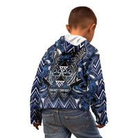 Aotearoa Tuwharetoa Kid Hoodie Maori Tribal Navy Paua Shell Pattern