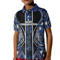 Aotearoa Tuwharetoa Kid Polo Shirt Maori Tribal Navy Paua Shell Pattern