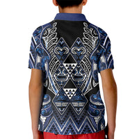 Aotearoa Tuwharetoa Kid Polo Shirt Maori Tribal Navy Paua Shell Pattern