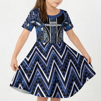 Aotearoa Tuwharetoa Kid Short Sleeve Dress Maori Tribal Navy Paua Shell Pattern