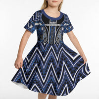 Aotearoa Tuwharetoa Kid Short Sleeve Dress Maori Tribal Navy Paua Shell Pattern