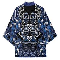 Aotearoa Tuwharetoa Kimono Maori Tribal Navy Paua Shell Pattern