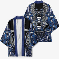 Aotearoa Tuwharetoa Kimono Maori Tribal Navy Paua Shell Pattern