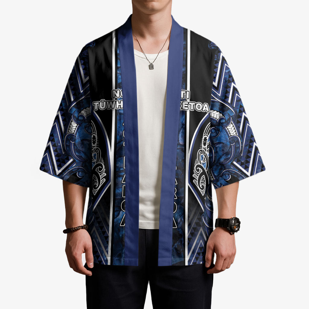 Aotearoa Tuwharetoa Kimono Maori Tribal Navy Paua Shell Pattern
