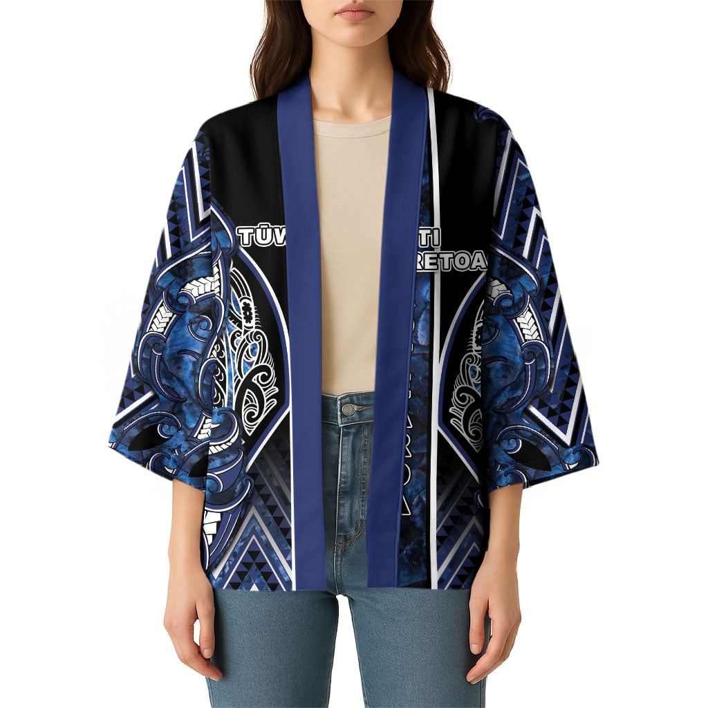 Aotearoa Tuwharetoa Kimono Maori Tribal Navy Paua Shell Pattern