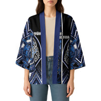 Aotearoa Tuwharetoa Kimono Maori Tribal Navy Paua Shell Pattern