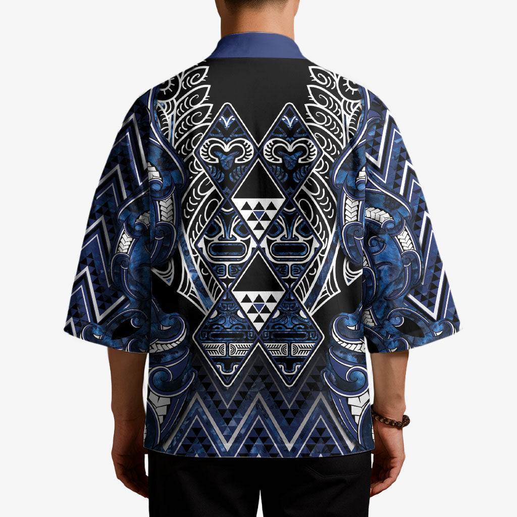 Aotearoa Tuwharetoa Kimono Maori Tribal Navy Paua Shell Pattern