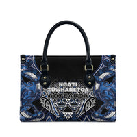 Aotearoa Tuwharetoa Leather Bag Maori Tribal Navy Paua Shell Pattern