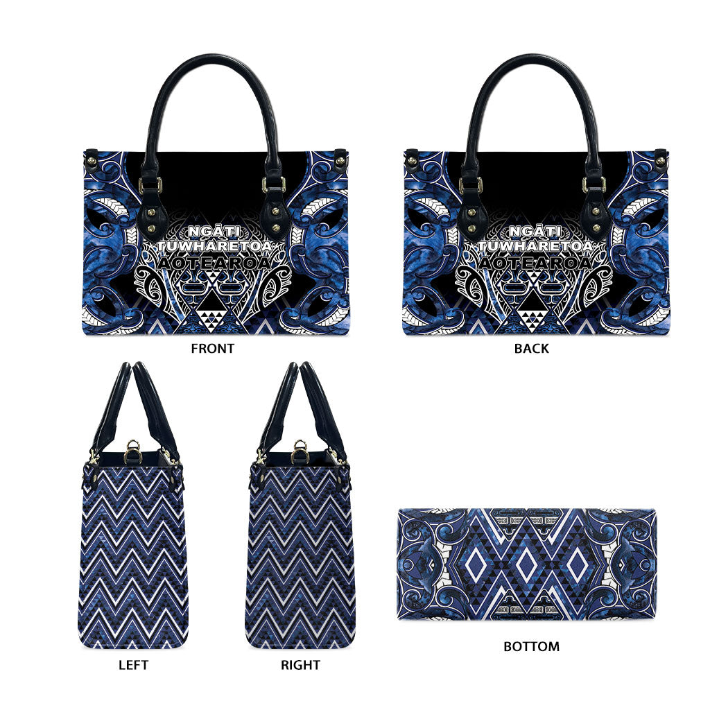 Aotearoa Tuwharetoa Leather Bag Maori Tribal Navy Paua Shell Pattern