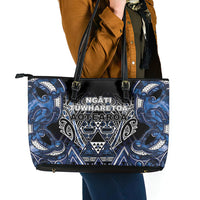 Aotearoa Tuwharetoa Leather Tote Bag Maori Tribal Navy Paua Shell Pattern