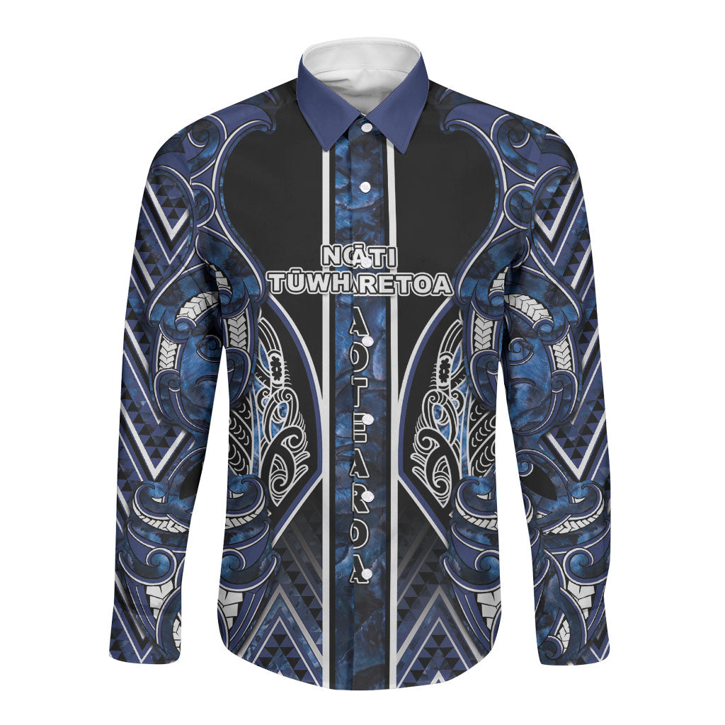 Aotearoa Tuwharetoa Long Sleeve Button Shirt Maori Tribal Navy Paua Shell Pattern DT05 Unisex Navy - Polynesian Pride