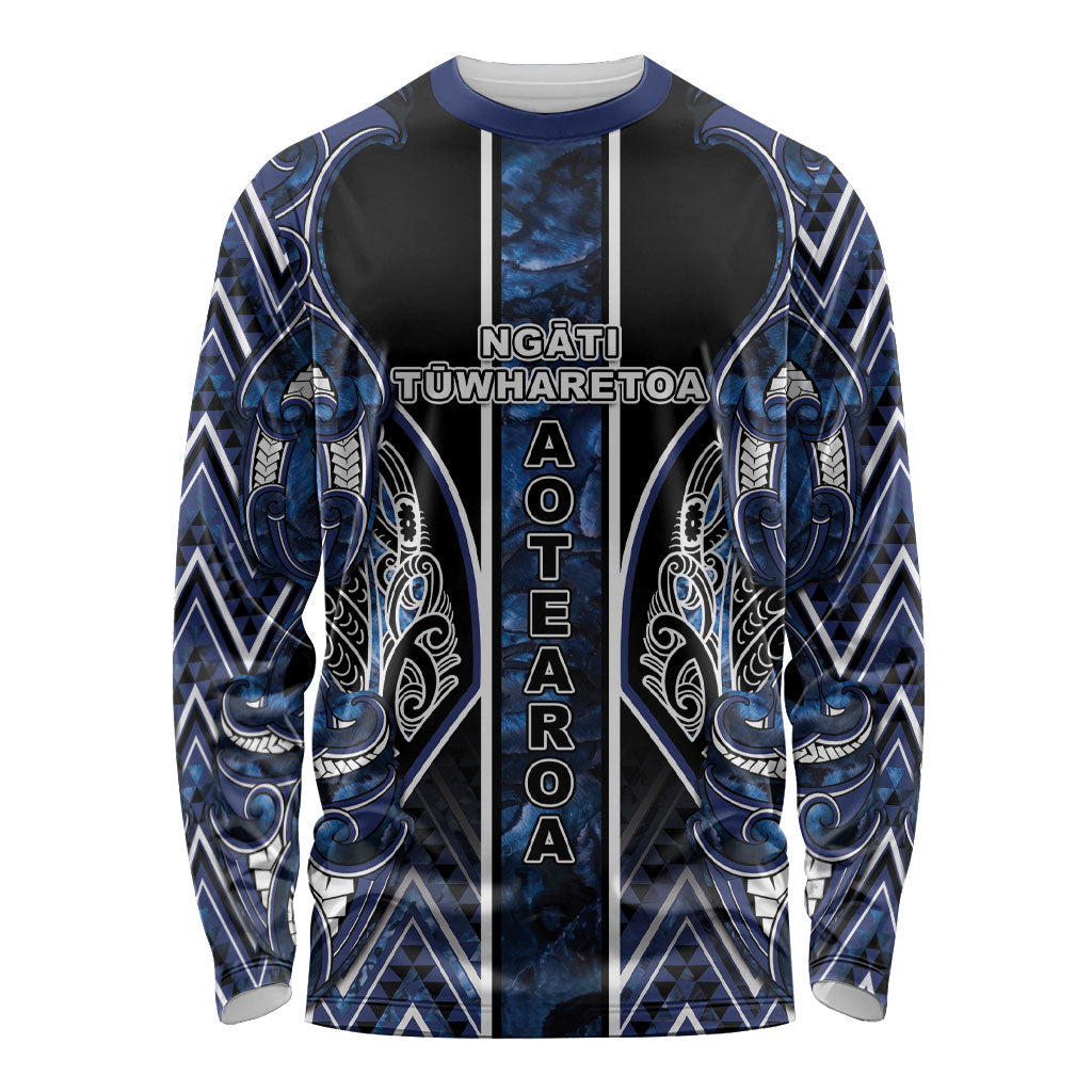 Aotearoa Tuwharetoa Long Sleeve Shirt Maori Tribal Navy Paua Shell Pattern