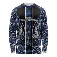 Aotearoa Tuwharetoa Long Sleeve Shirt Maori Tribal Navy Paua Shell Pattern