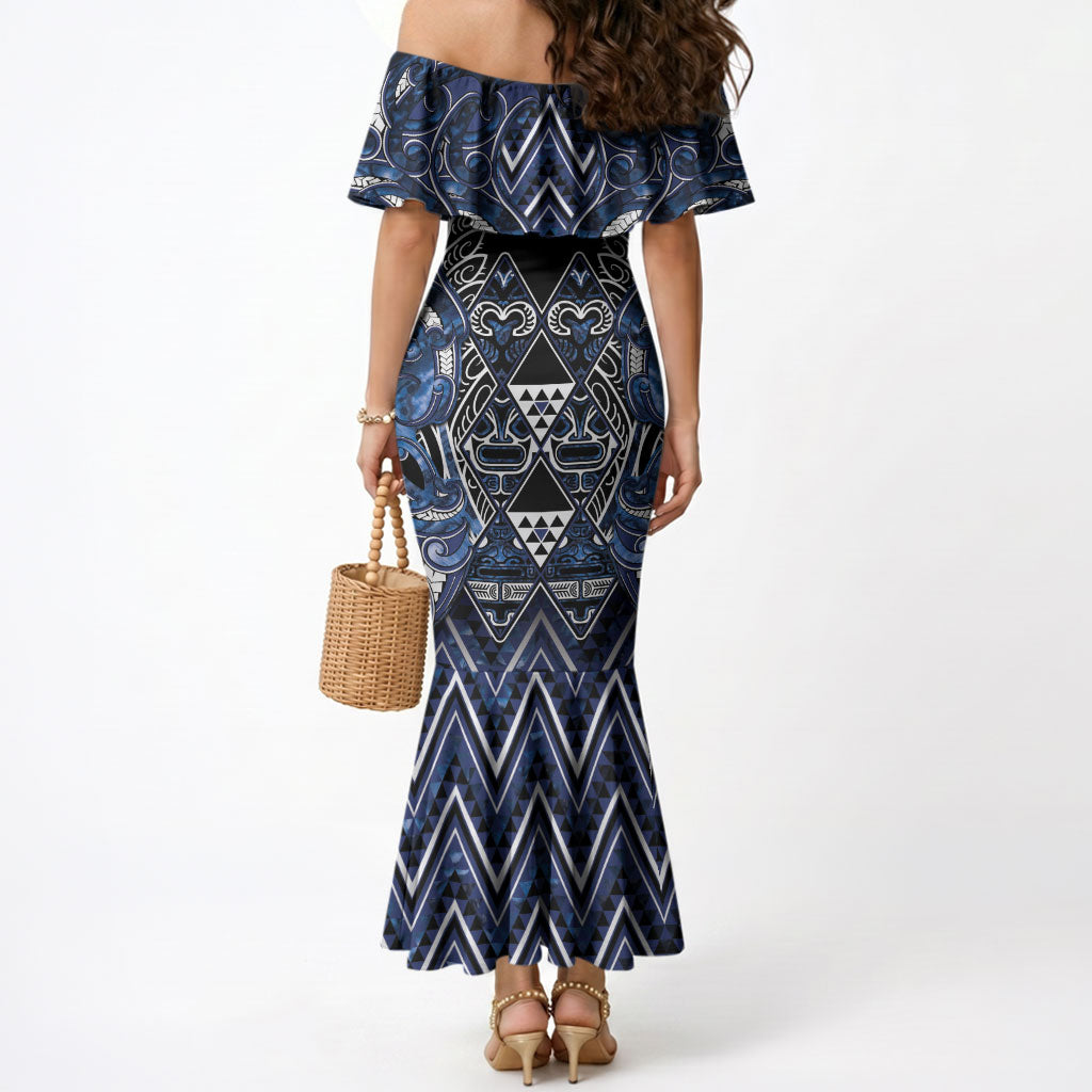 Aotearoa Tuwharetoa Mermaid Dress Maori Tribal Navy Paua Shell Pattern